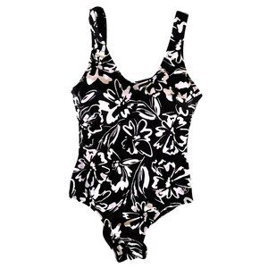 Hurley Swimsuit Small Petite SP Black White One Piece Floral Floral Beach Cruise